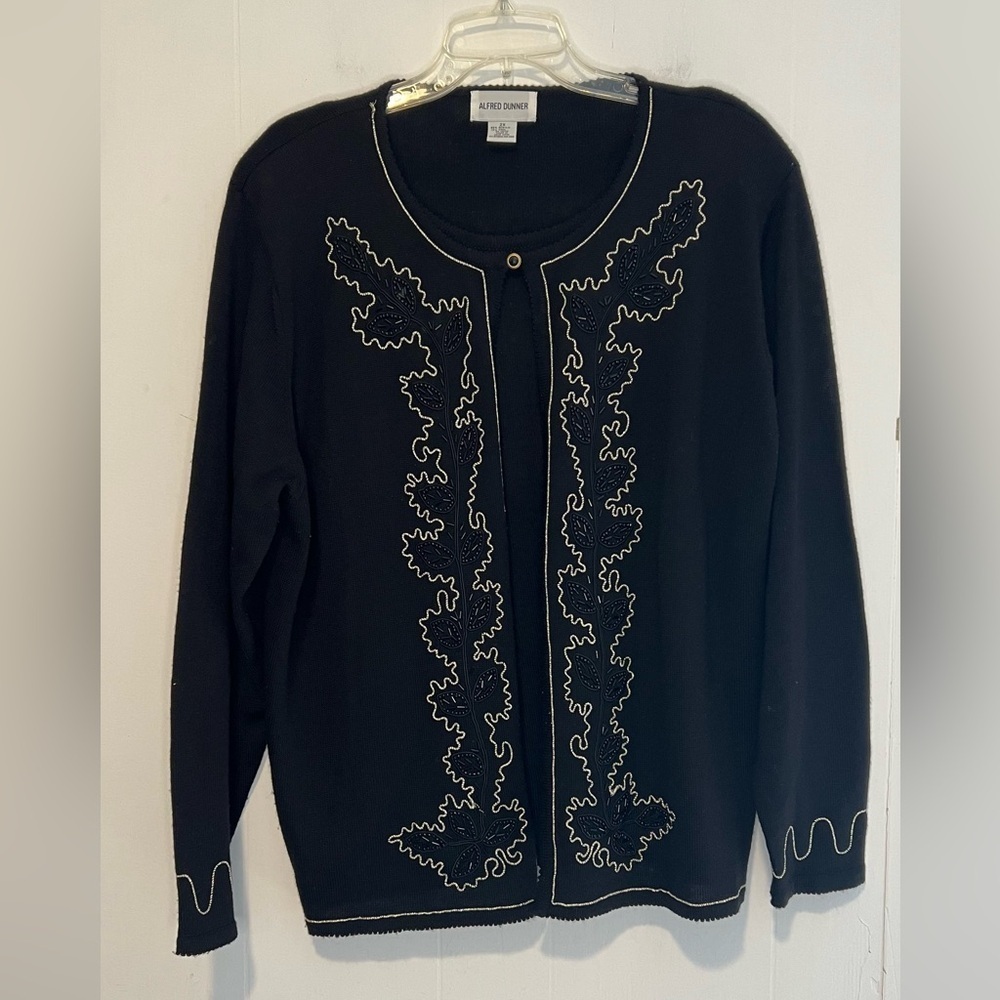 Alfred Dunner Cardigan with Built in Sweater Black with Embroidery Sequins 24